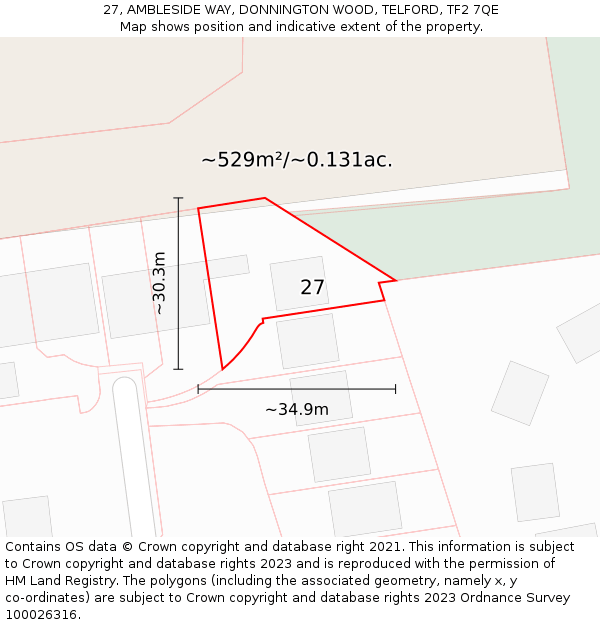 27, AMBLESIDE WAY, DONNINGTON WOOD, TELFORD, TF2 7QE: Plot and title map