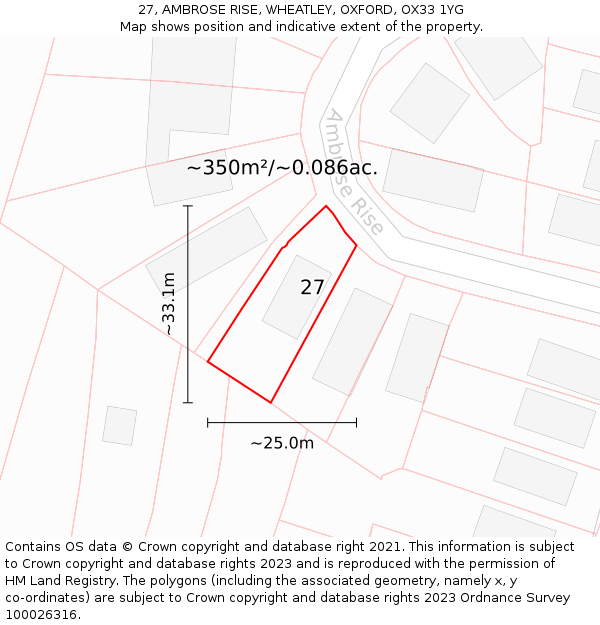 27, AMBROSE RISE, WHEATLEY, OXFORD, OX33 1YG: Plot and title map