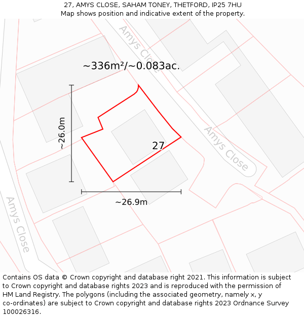 27, AMYS CLOSE, SAHAM TONEY, THETFORD, IP25 7HU: Plot and title map