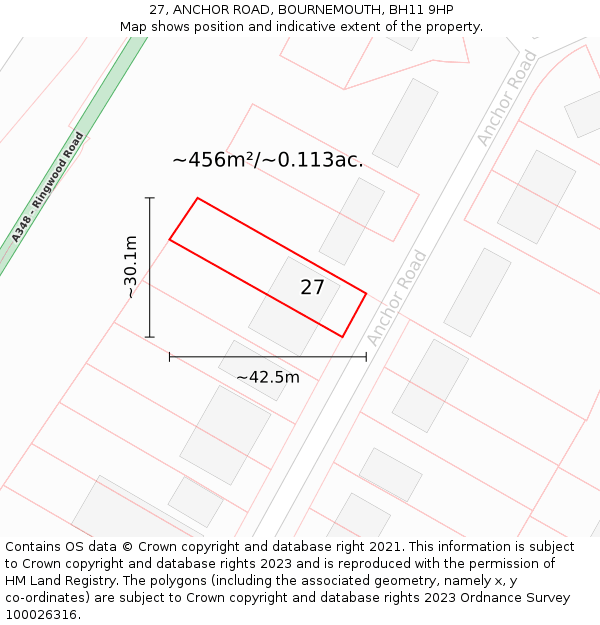 27, ANCHOR ROAD, BOURNEMOUTH, BH11 9HP: Plot and title map