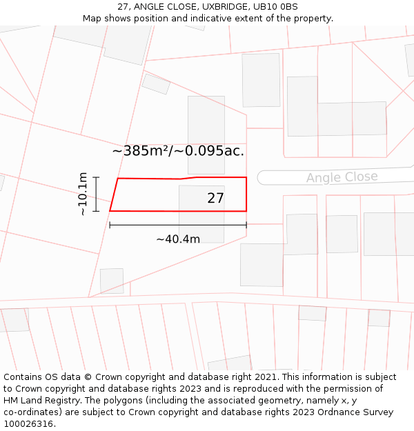 27, ANGLE CLOSE, UXBRIDGE, UB10 0BS: Plot and title map