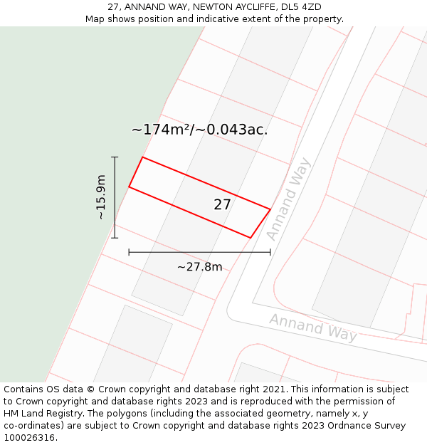 27, ANNAND WAY, NEWTON AYCLIFFE, DL5 4ZD: Plot and title map