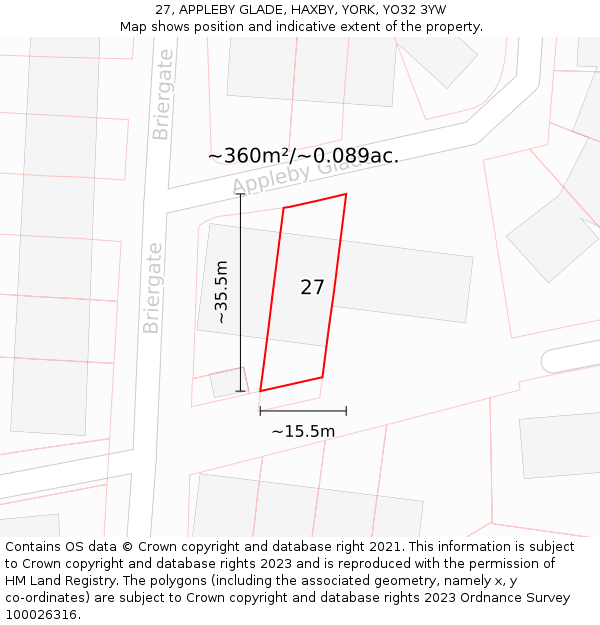 27, APPLEBY GLADE, HAXBY, YORK, YO32 3YW: Plot and title map