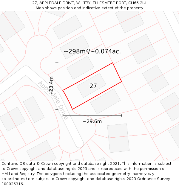 27, APPLEDALE DRIVE, WHITBY, ELLESMERE PORT, CH66 2UL: Plot and title map