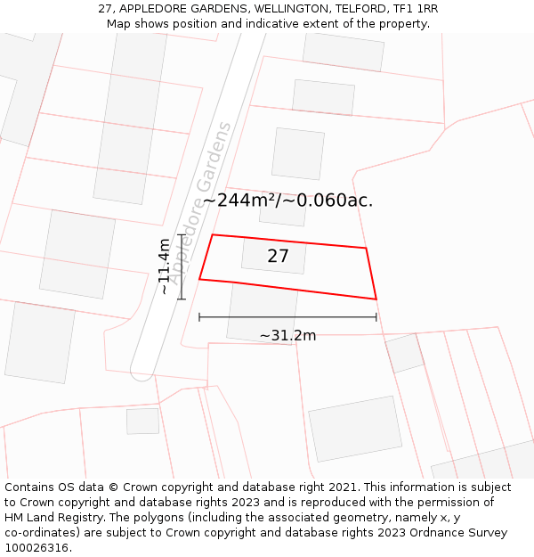 27, APPLEDORE GARDENS, WELLINGTON, TELFORD, TF1 1RR: Plot and title map