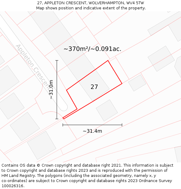 27, APPLETON CRESCENT, WOLVERHAMPTON, WV4 5TW: Plot and title map