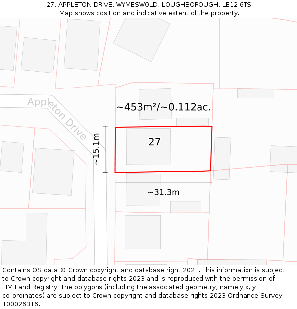 27, APPLETON DRIVE, WYMESWOLD, LOUGHBOROUGH, LE12 6TS: Plot and title map