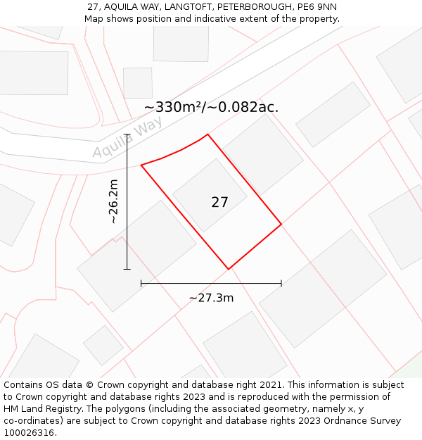27, AQUILA WAY, LANGTOFT, PETERBOROUGH, PE6 9NN: Plot and title map