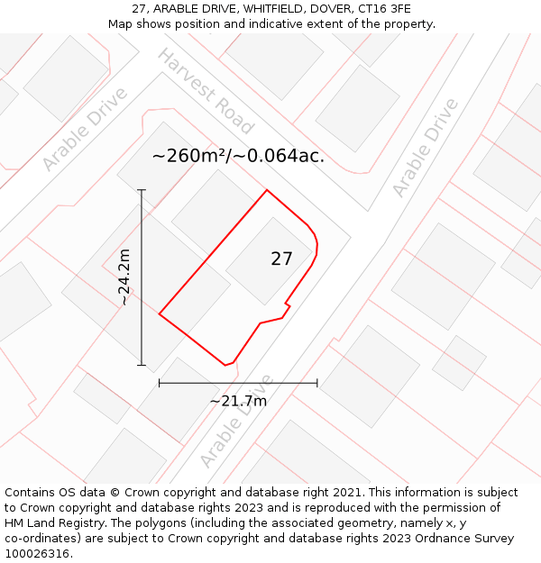 27, ARABLE DRIVE, WHITFIELD, DOVER, CT16 3FE: Plot and title map