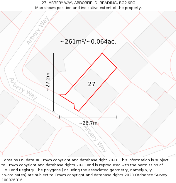 27, ARBERY WAY, ARBORFIELD, READING, RG2 9FG: Plot and title map