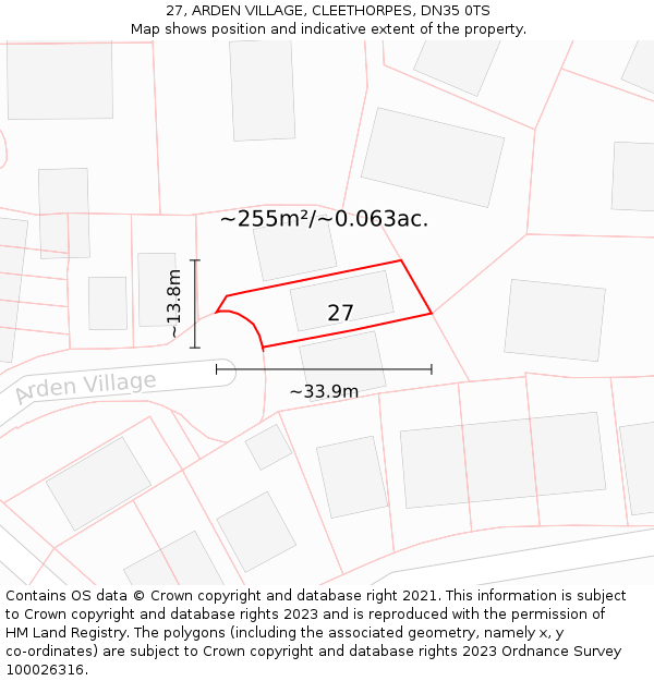 27, ARDEN VILLAGE, CLEETHORPES, DN35 0TS: Plot and title map