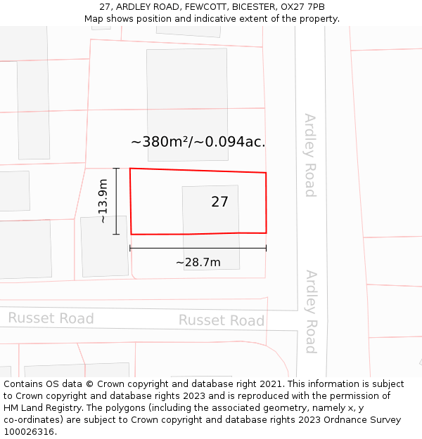 27, ARDLEY ROAD, FEWCOTT, BICESTER, OX27 7PB: Plot and title map