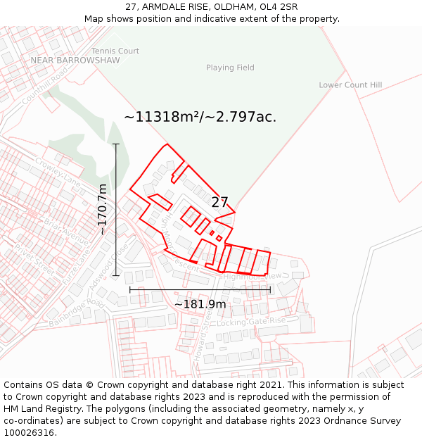 27, ARMDALE RISE, OLDHAM, OL4 2SR: Plot and title map