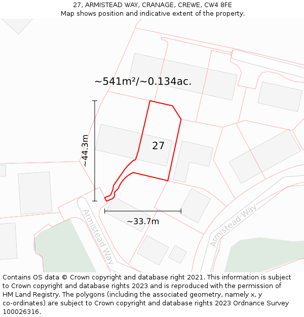 27, ARMISTEAD WAY, CRANAGE, CREWE, CW4 8FE: Plot and title map