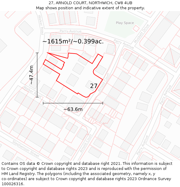 27, ARNOLD COURT, NORTHWICH, CW8 4UB: Plot and title map