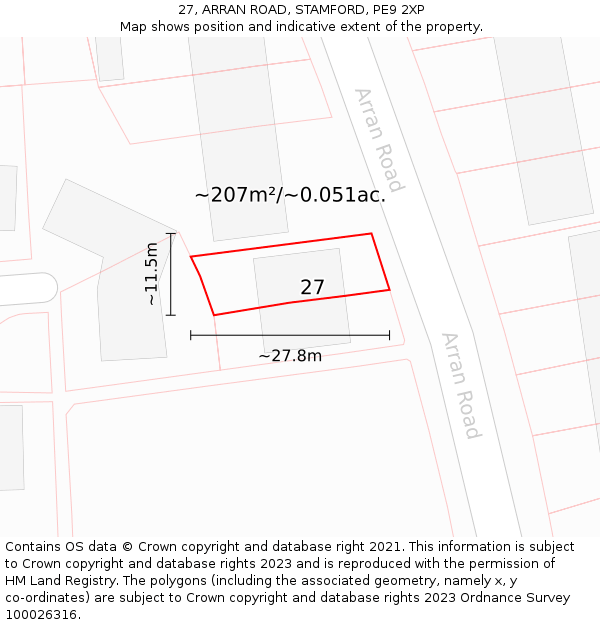 27, ARRAN ROAD, STAMFORD, PE9 2XP: Plot and title map