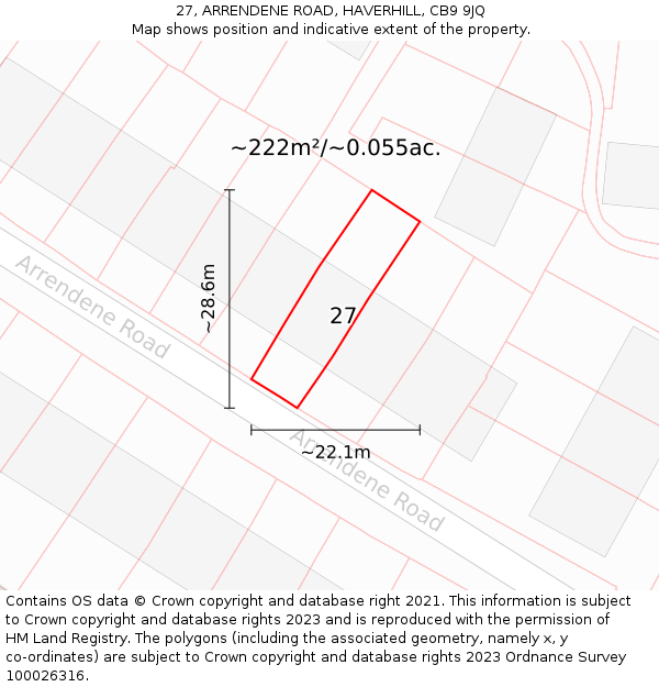 27, ARRENDENE ROAD, HAVERHILL, CB9 9JQ: Plot and title map