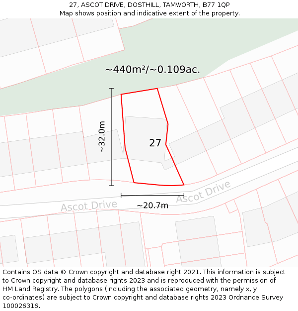 27, ASCOT DRIVE, DOSTHILL, TAMWORTH, B77 1QP: Plot and title map