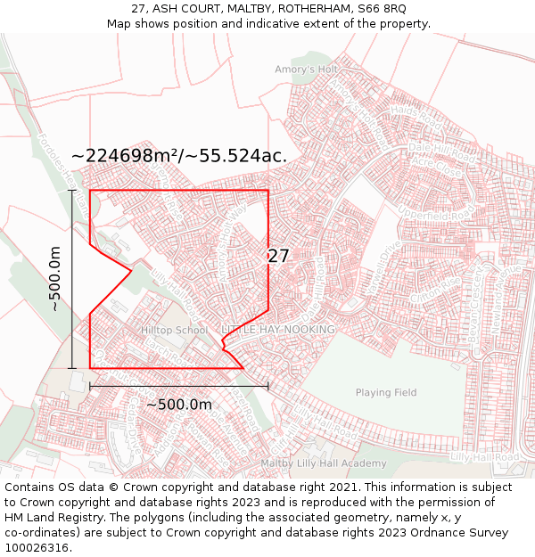 27, ASH COURT, MALTBY, ROTHERHAM, S66 8RQ: Plot and title map