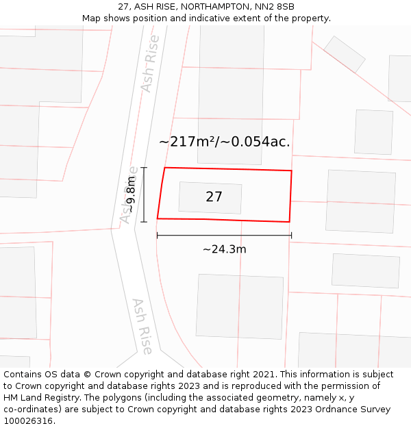 27, ASH RISE, NORTHAMPTON, NN2 8SB: Plot and title map