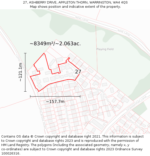 27, ASHBERRY DRIVE, APPLETON THORN, WARRINGTON, WA4 4QS: Plot and title map