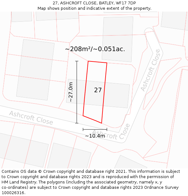 27, ASHCROFT CLOSE, BATLEY, WF17 7DP: Plot and title map