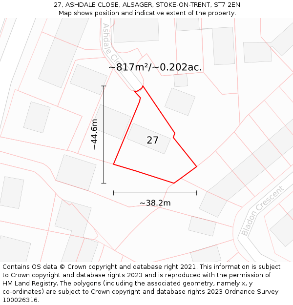27, ASHDALE CLOSE, ALSAGER, STOKE-ON-TRENT, ST7 2EN: Plot and title map