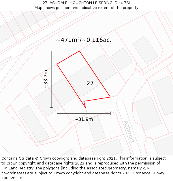 27, ASHDALE, HOUGHTON LE SPRING, DH4 7SL: Plot and title map