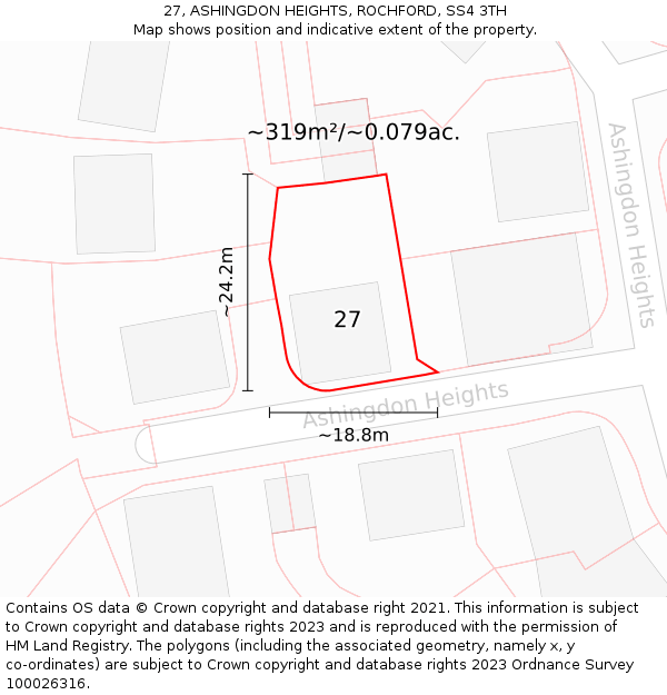 27, ASHINGDON HEIGHTS, ROCHFORD, SS4 3TH: Plot and title map