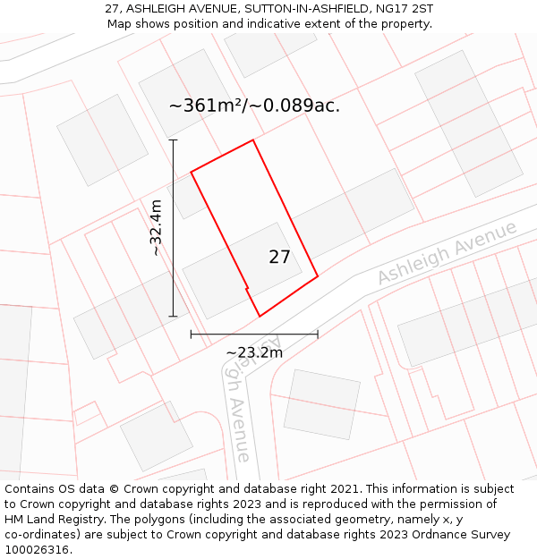 27, ASHLEIGH AVENUE, SUTTON-IN-ASHFIELD, NG17 2ST: Plot and title map