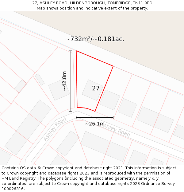 27, ASHLEY ROAD, HILDENBOROUGH, TONBRIDGE, TN11 9ED: Plot and title map