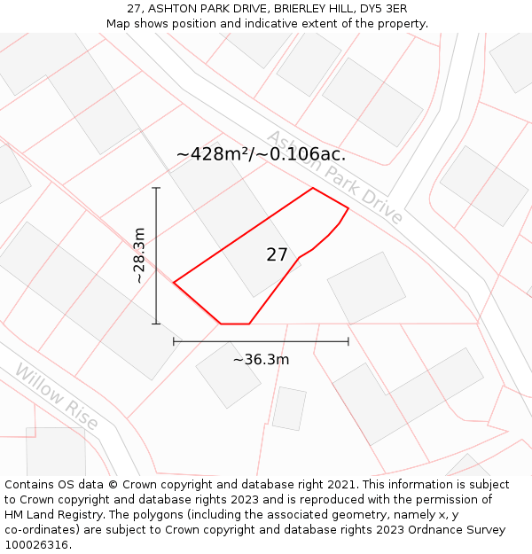 27, ASHTON PARK DRIVE, BRIERLEY HILL, DY5 3ER: Plot and title map