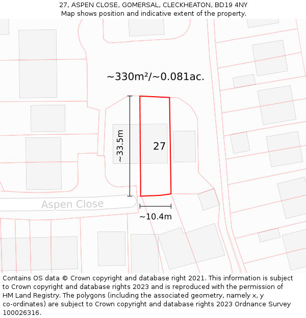 27, ASPEN CLOSE, GOMERSAL, CLECKHEATON, BD19 4NY: Plot and title map