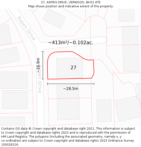 27, ASPEN DRIVE, VERWOOD, BH31 6TE: Plot and title map