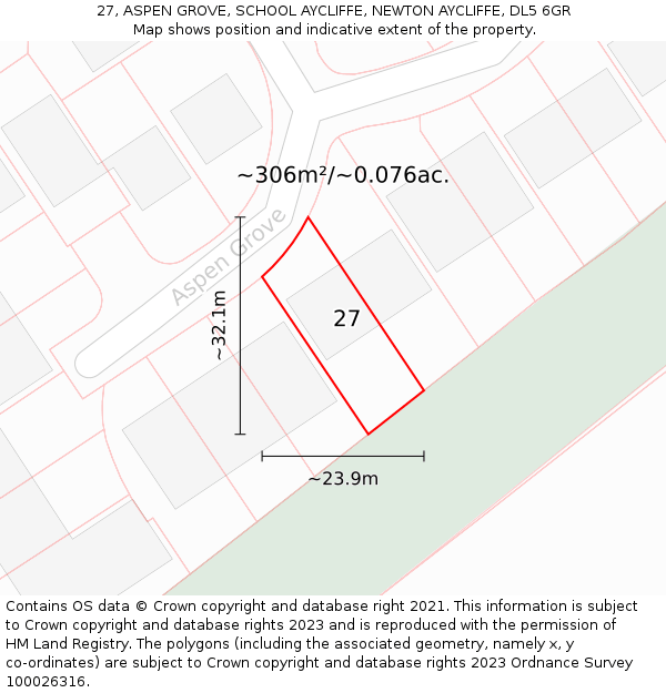 27, ASPEN GROVE, SCHOOL AYCLIFFE, NEWTON AYCLIFFE, DL5 6GR: Plot and title map