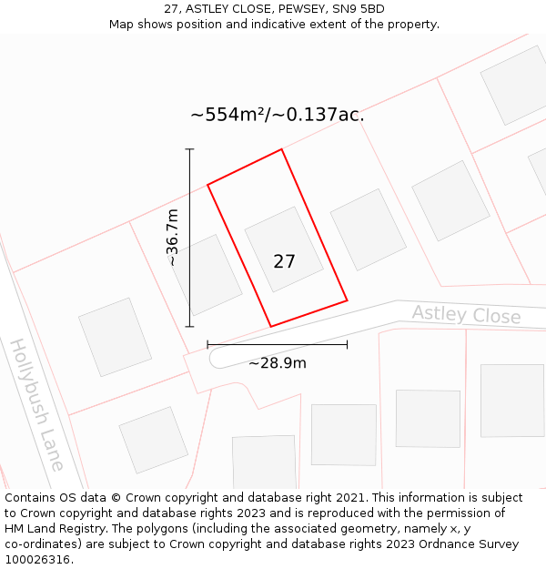 27, ASTLEY CLOSE, PEWSEY, SN9 5BD: Plot and title map