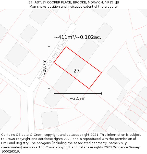 27, ASTLEY COOPER PLACE, BROOKE, NORWICH, NR15 1JB: Plot and title map