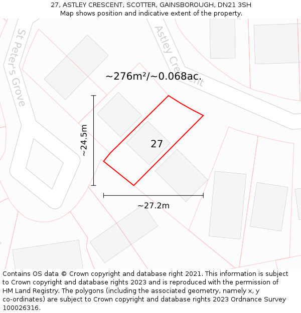 27, ASTLEY CRESCENT, SCOTTER, GAINSBOROUGH, DN21 3SH: Plot and title map