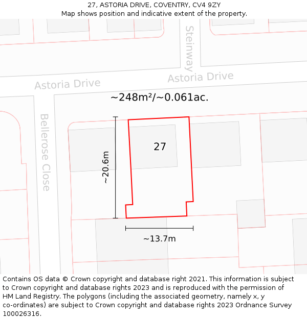 27, ASTORIA DRIVE, COVENTRY, CV4 9ZY: Plot and title map