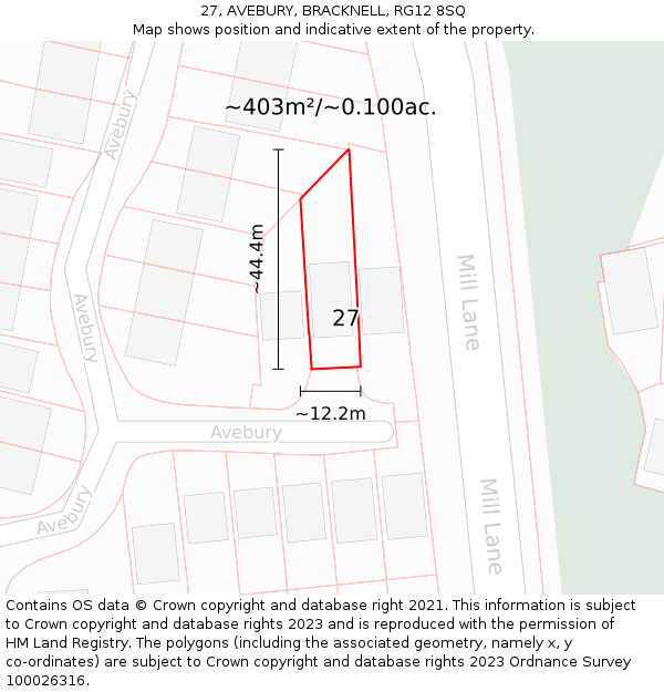 27, AVEBURY, BRACKNELL, RG12 8SQ: Plot and title map