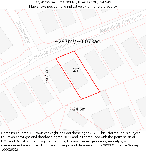 27, AVONDALE CRESCENT, BLACKPOOL, FY4 5AS: Plot and title map