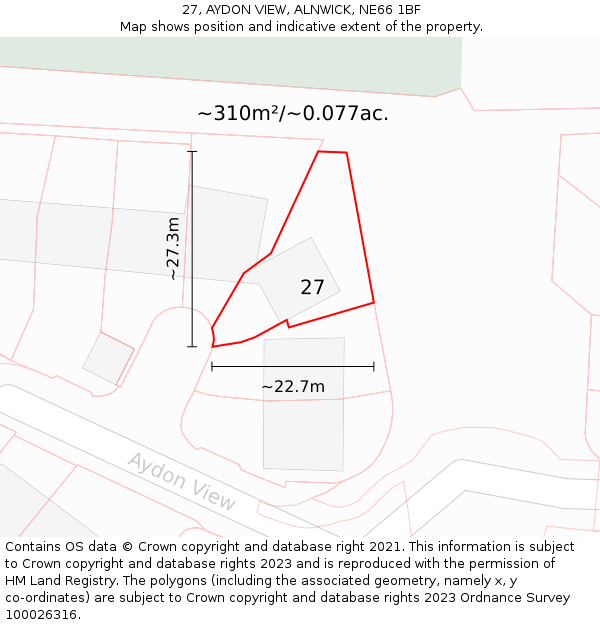 27, AYDON VIEW, ALNWICK, NE66 1BF: Plot and title map