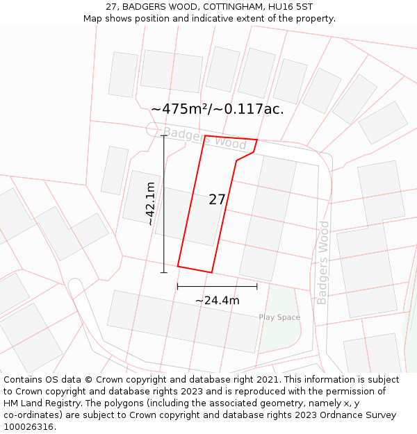 27, BADGERS WOOD, COTTINGHAM, HU16 5ST: Plot and title map