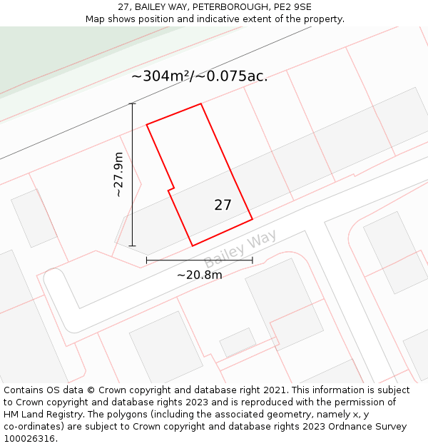 27, BAILEY WAY, PETERBOROUGH, PE2 9SE: Plot and title map