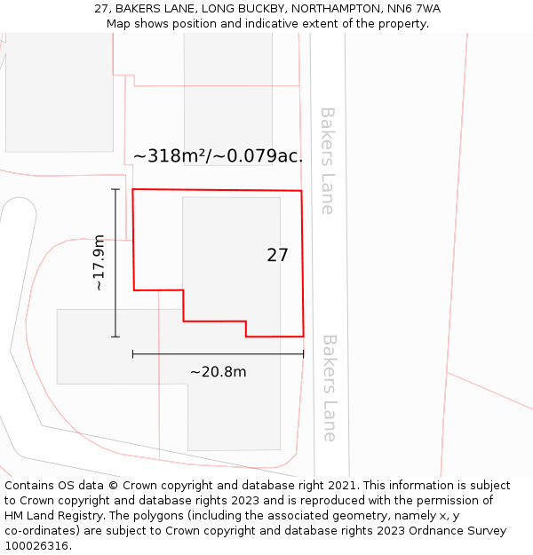 27, BAKERS LANE, LONG BUCKBY, NORTHAMPTON, NN6 7WA: Plot and title map
