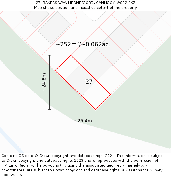 27, BAKERS WAY, HEDNESFORD, CANNOCK, WS12 4XZ: Plot and title map