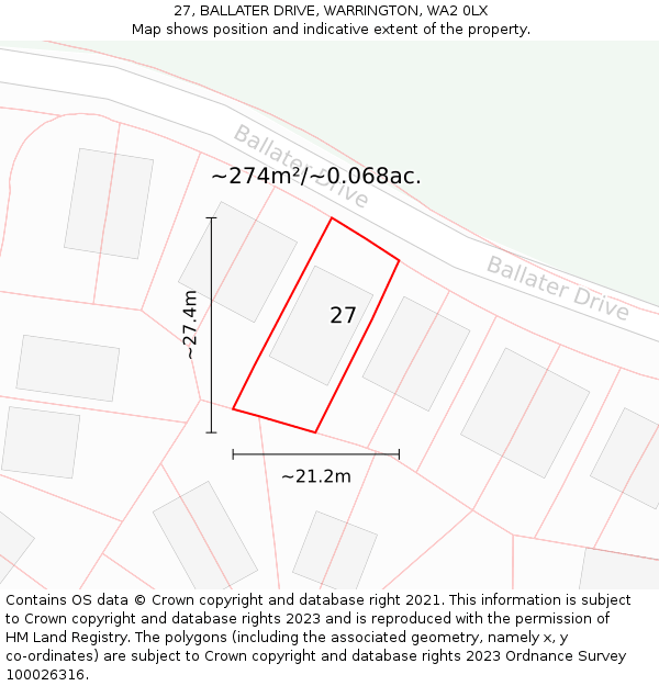 27, BALLATER DRIVE, WARRINGTON, WA2 0LX: Plot and title map