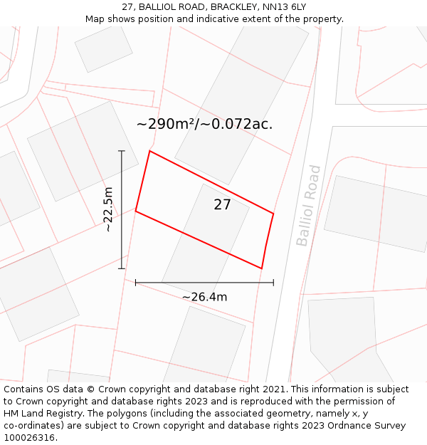 27, BALLIOL ROAD, BRACKLEY, NN13 6LY: Plot and title map