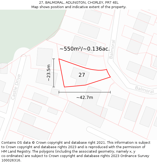 27, BALMORAL, ADLINGTON, CHORLEY, PR7 4EL: Plot and title map