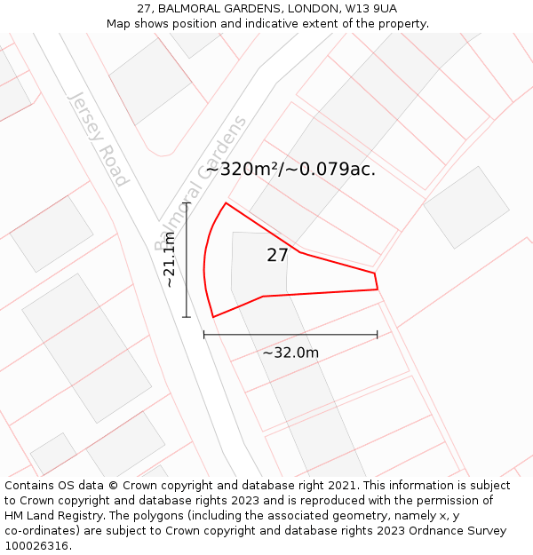 27, BALMORAL GARDENS, LONDON, W13 9UA: Plot and title map
